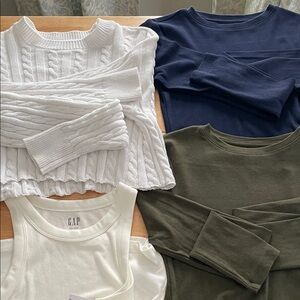 GAP Navy, Olive long sleeve, GAP Tank top and Aerie Sweater